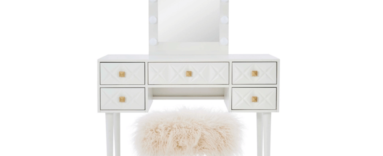 Linon Geo Lighted Vanity and Stool Set